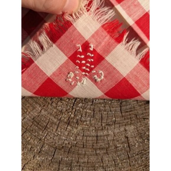 For Vintage Red And White Checkered Embroidered With The Letter W/ M Fringe - Picture 10 of 11